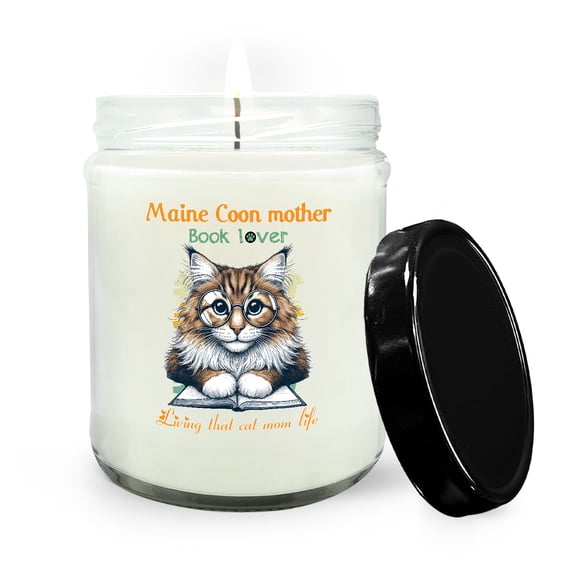 Maine Coon Mother Book Lover Living That Cat Mom Life Happy Mother's Day Soy Wax Candle Cat Lover Kitten Owner Gifts 16oz White Vanilla Candle - 03004