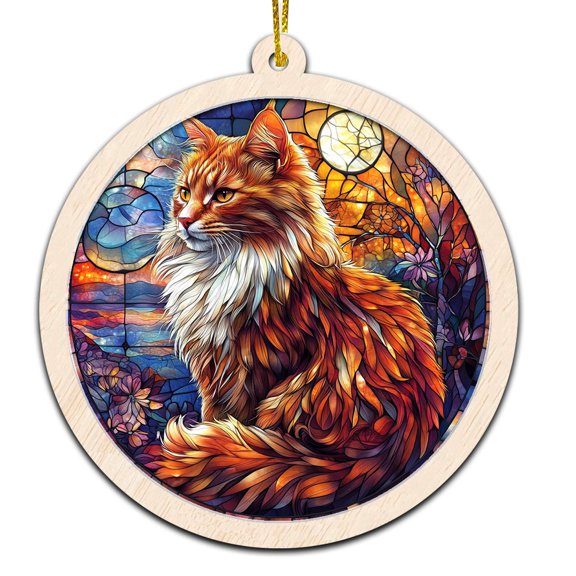 Maine Coon Stained Glass Suncatcher Ornament  Holiday Ornament with Text for Loved Ones, Family & Friends, Christmas 2025 Decoration