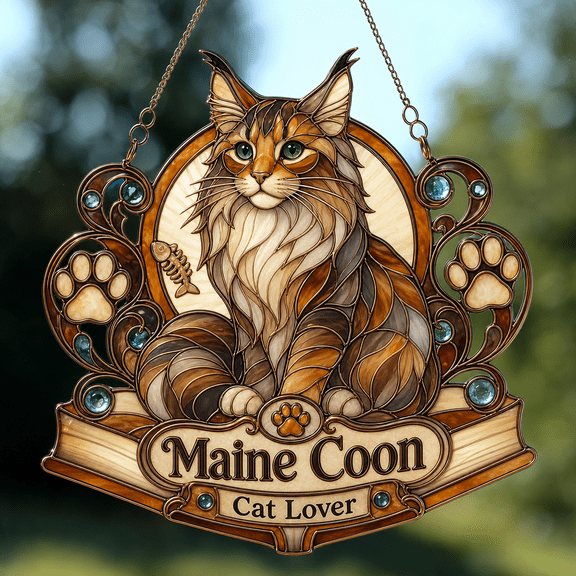 Maine Coon Suncatcher Acrylic 1 Layer Cat Lover Window Hanging Gift