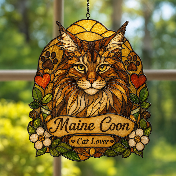 Maine Coon Suncatcher Acrylic 1 Layer for Cat Lover Window Hanging Gift