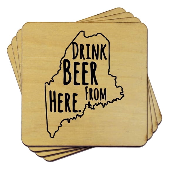 Torched Maine Beer Coaster (Set of 4) Drink Beer Coaster 4x4 Brown