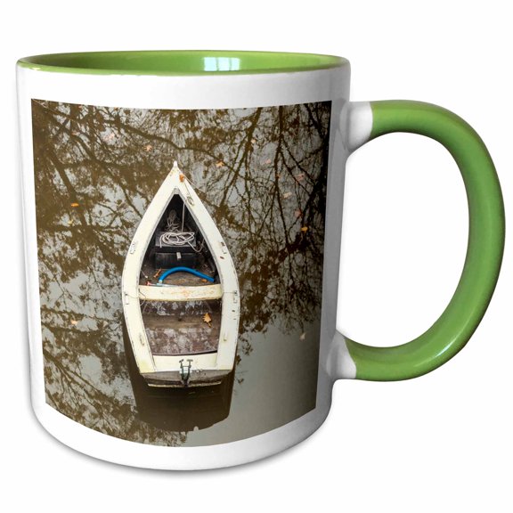 3drose, Maine Georgetown. Boat and Reflection., 11oz Two-tone Green Mug