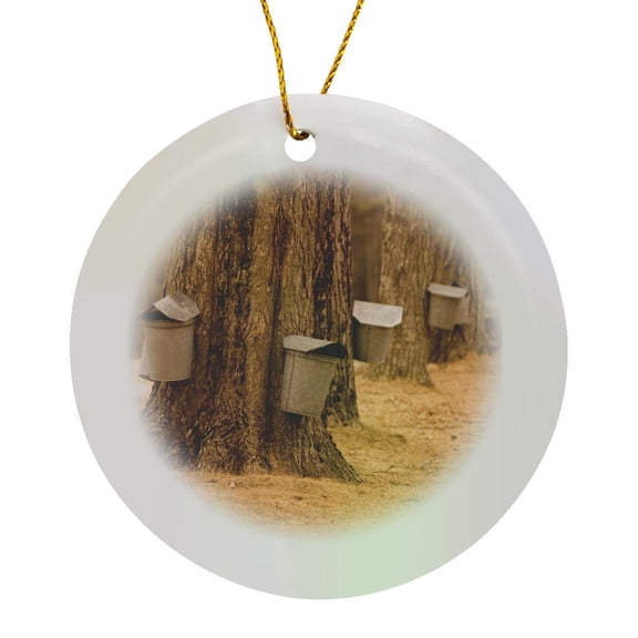 3drose, Maine, Harpswell. Tapping Maple Trees in Spring - Us20 Bja0025 - Jaynes Gallery, Circle Porcelain Ornament