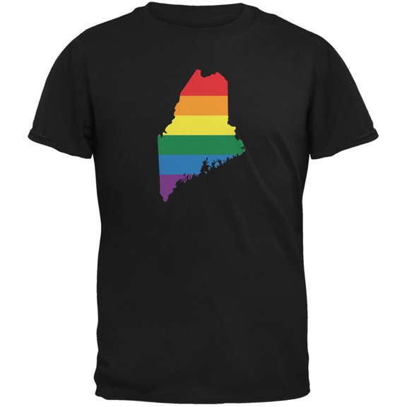 Maine LGBT Gay Pride Rainbow Black Adult T-Shirt - X-Large