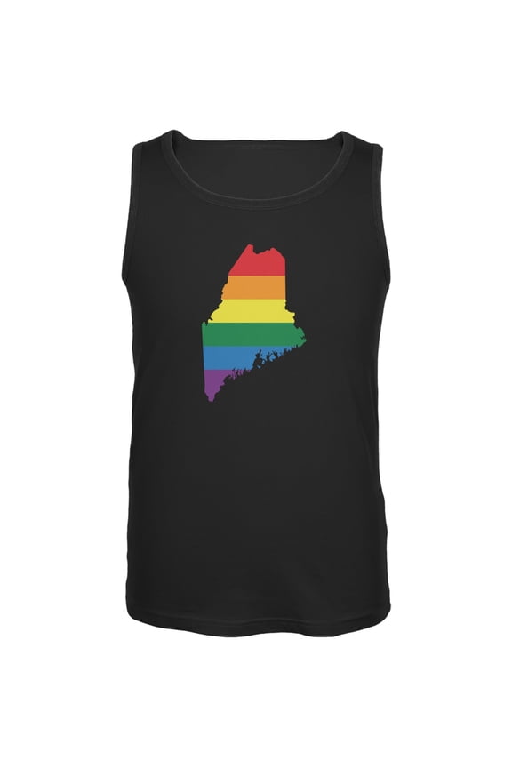Maine LGBT Gay Pride Rainbow Black Adult Tank Top - Medium