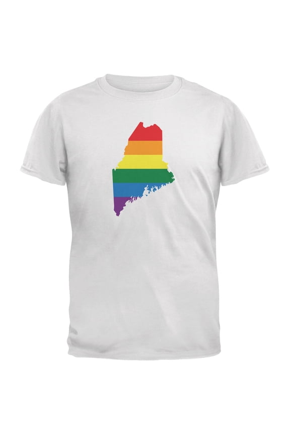Maine LGBT Gay Pride Rainbow White Adult T-Shirt - 2X-Large