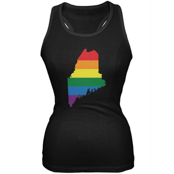 Maine LGBT Lesbian Pride Rainbow Black Juniors Soft Tank Top - Medium
