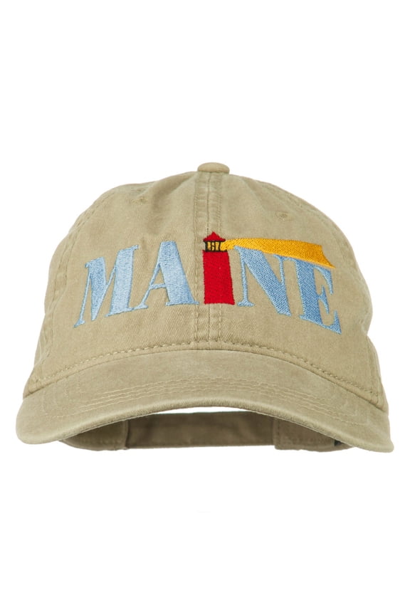 Maine Lighthouse Embroidered Washed Pigment Dyed Cap - Khaki OSFM