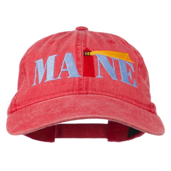 Maine Lighthouse Embroidered Washed Pigment Dyed Cap - Red OSFM