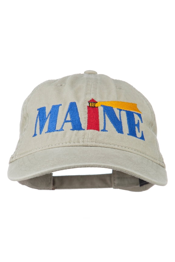 Maine Lighthouse Embroidered Washed Pigment Dyed Cap - Stone OSFM