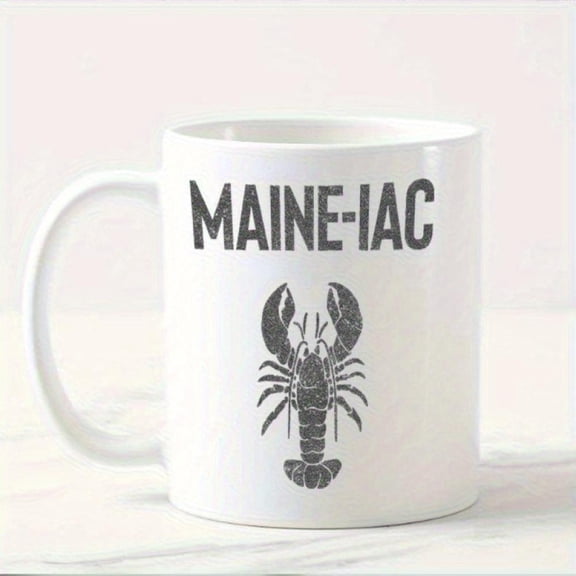 Maine Lobster 11oz Ceramic Coffee Mug with Bold MAINE IAC Text Lobster Illustration Durable White Ceramic Cup Coffee Tea Hot Chocolate Rustic Design Lobster Fishing Trip Souvenir F