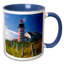 3drose, Maine, Lubec. West Quoddy Head Lighthouse - Us20 Bja0007 - Jaynes Gallery, 15oz Two-tone Blue Mug