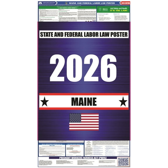 Maine (ME) 2026 State Labor Law Poster - State, Federal and OSHA Compliant Laminated Poster - Perfect for the Workplace Posting - Clear and Easy-to-Read Format - 20 Inch by 36 Inch - English