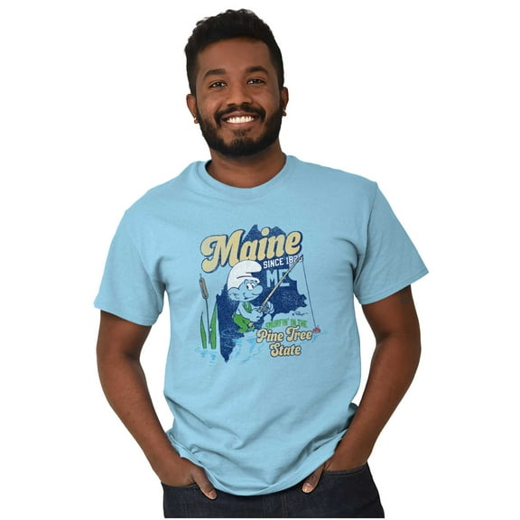 Maine ME Fisherman Fishing Smurfs Men's Graphic T Shirt Tees Brisco Brands X