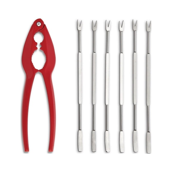 Maine Man Lobster Cracker and Seafood Pick Set, Includes 1 Red Lobster Cracker and 6 Stainless Steel Seafood Picks