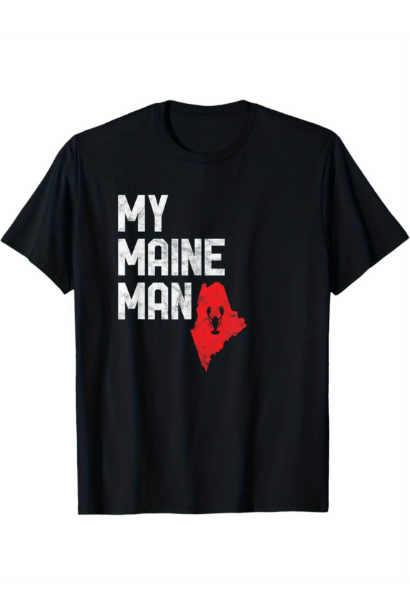 My Maine Man Pride T-Shirt, Funny Lobster State Outline Apparel, Unique Vacation Souvenir Gift for Men, Retro Graphic Tee, Perfect for Local Enthusiasts