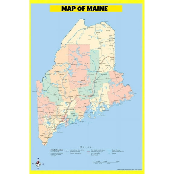 Maine Map Poster - Laminated Wall Map - Style A - 20x30 - Ideal for Classrooms and Homes – Features Bright Colors and Vivid Imagery