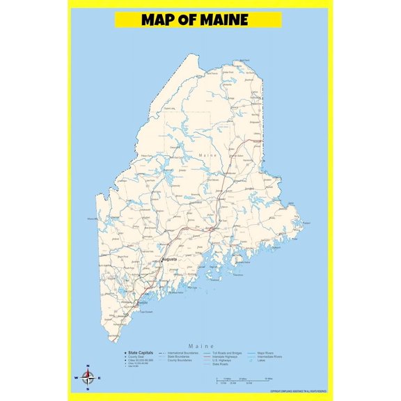 Maine Map Poster - Laminated Wall Map - Style B - 24x36 - Ideal for Classrooms and Homes – Features Bright Colors and Vivid Imagery