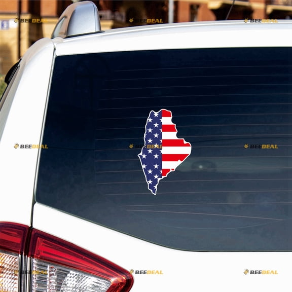 Maine Map US Flag Sticker Decal Vinyl - 2 Pack Reflective 4" - For Car Boat Laptop Cup