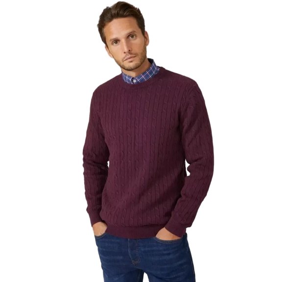 Maine Mens Cable Cotton Crew Neck Sweatshirt