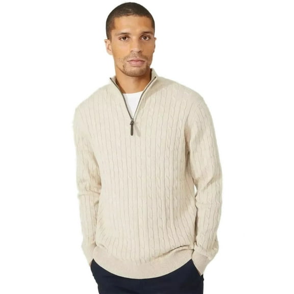 Maine Mens Cable Cotton Half Zip Sweater