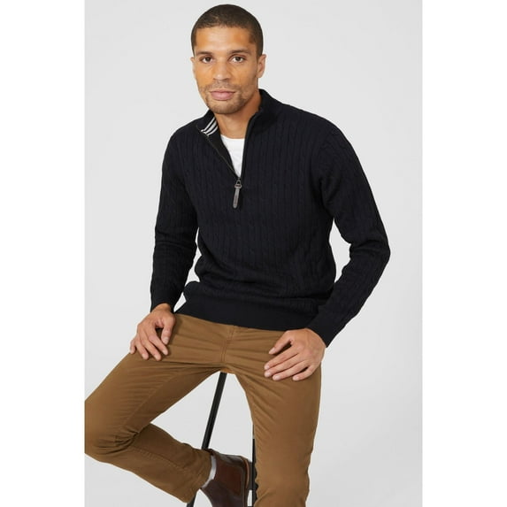 Maine Mens Cable Cotton Half Zip Sweater