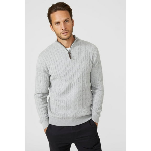 Maine Mens Cable Cotton Half Zip Sweater