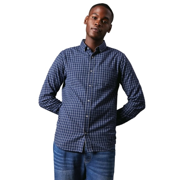 Maine Mens Grid Checked Brushed Long-Sleeved Shirt