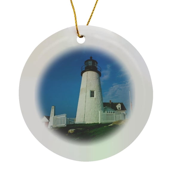 3drose, Maine, Pemaquid Point, Pemaquid Point Lighthouse, Circle Porcelain Ornament