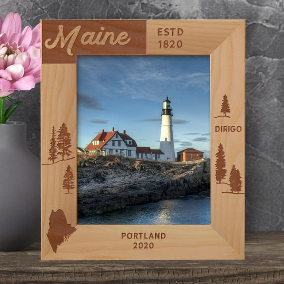 Maine Personalized Wooden Frame 8" x 10" Brown (Vertical)