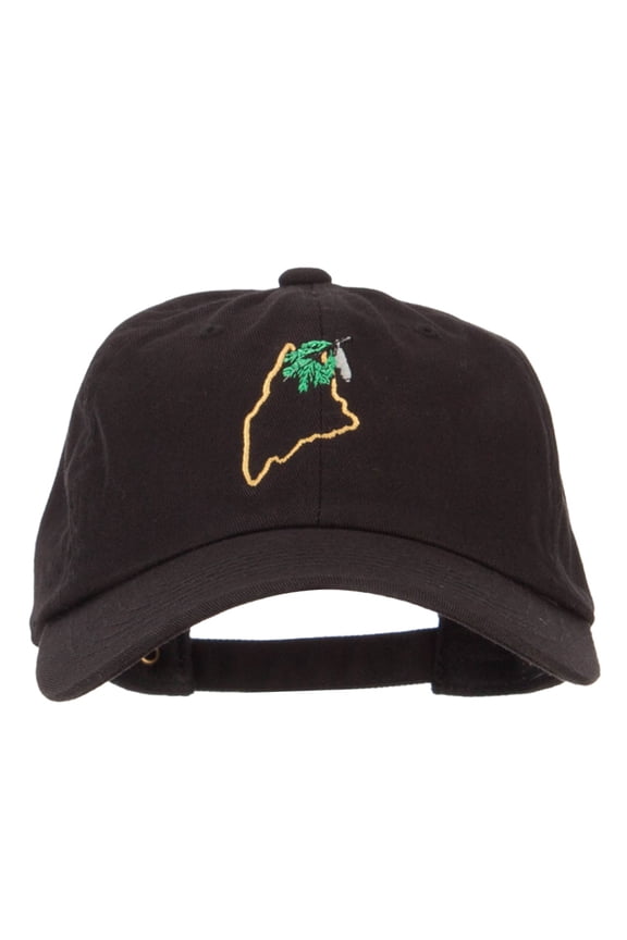 Maine Pine Cone with Map Embroidered Unstructured Washed Cap - Black OSFM