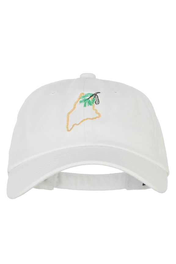 Maine Pine Cone with Map Embroidered Unstructured Washed Cap - White OSFM