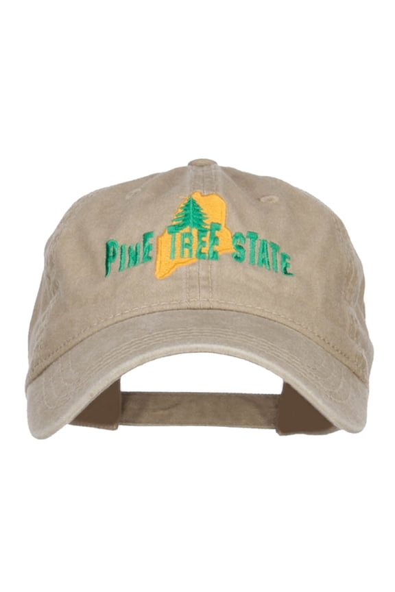 Maine Pine Tree State Embroidered Cap - Khaki OSFM