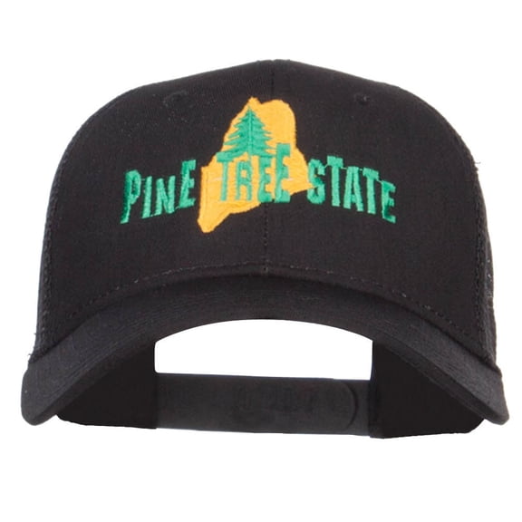 Maine Pine Tree State Embroidered Trucker Cap - Black OSFM