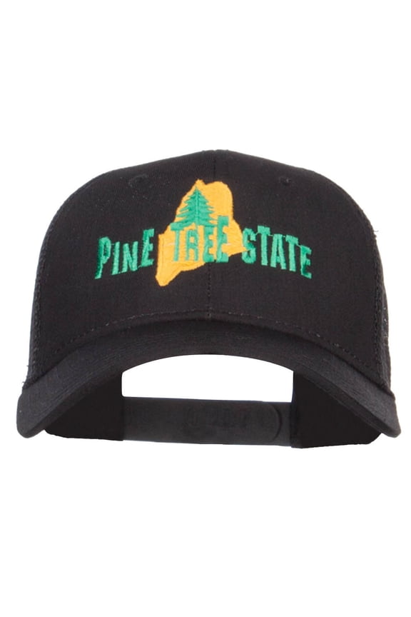 Maine Pine Tree State Embroidered Trucker Cap - Black OSFM