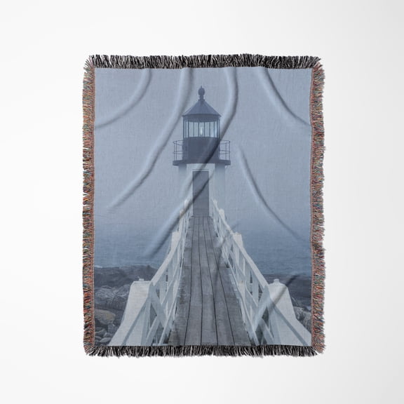 Maine, Port Clyde. Marshall Point Lighthouse In The Fog., Woven Blanket