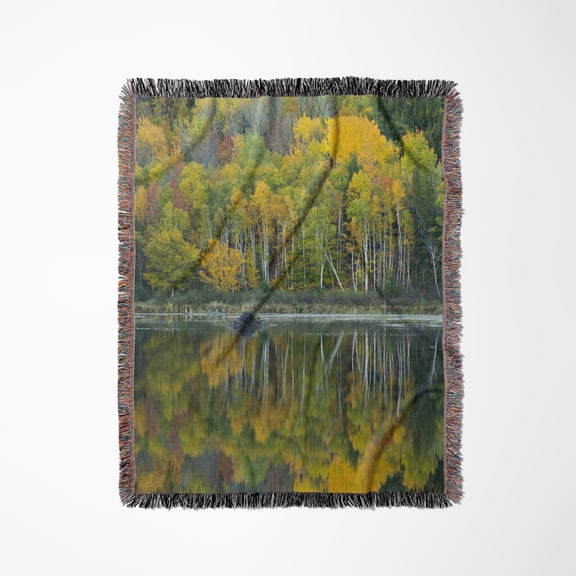 Maine. Reflections At Beaver Dam Pond In Acadia N.P., Woven Blanket