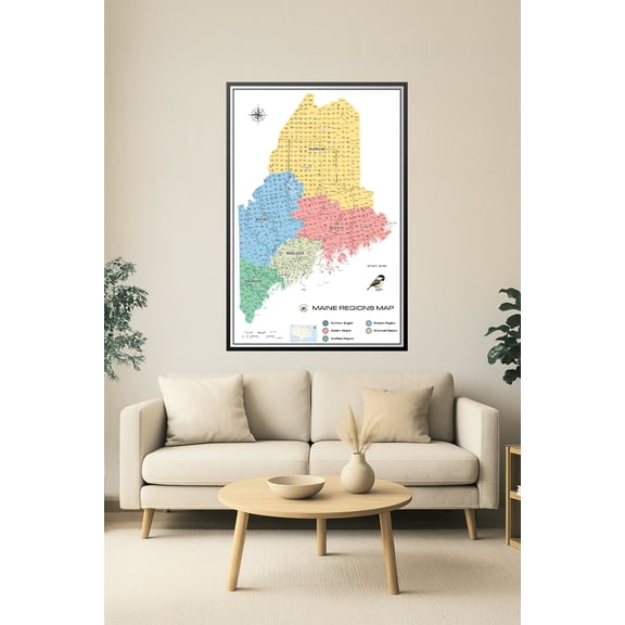 Maine Regions Map Poster – Color-Coded Regional Wall Art | Educational Pine Tree State Print 【Coated Paper】