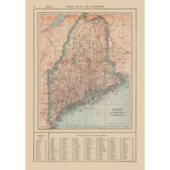 Historic State Map - Maine - Reynold 1921 - 23 x 32.75 - Vintage Wall Art
