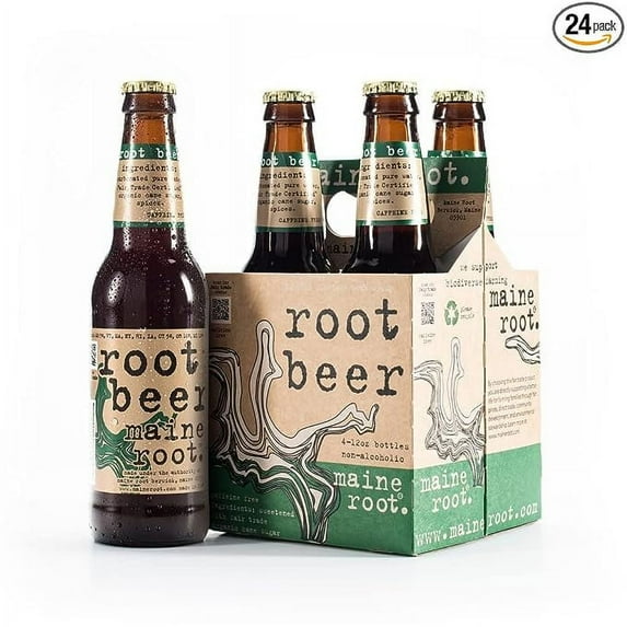 Maine Root Hand Crafted Root Beer Soda, 12 fl oz (24 Glass Bottles)