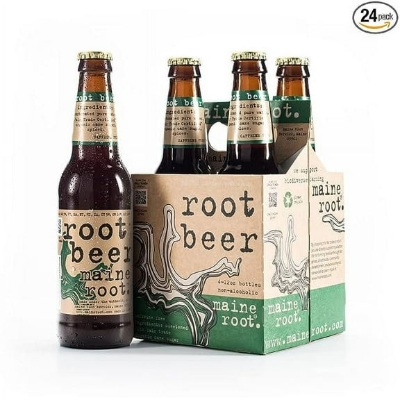 Maine Root Hand Crafted Root Beer Soda, 12 fl oz (24 Glass Bottles)