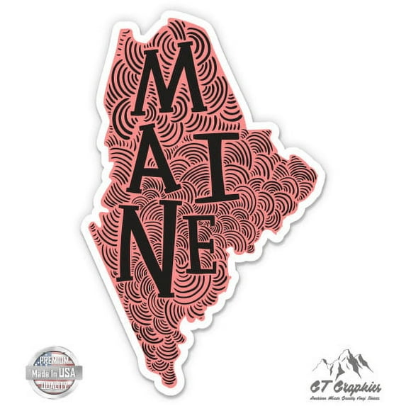 Maine Shape Cute Letters Native Local - 8" Vinyl Sticker - For Car Laptop I-Pad - Waterproof Decal
