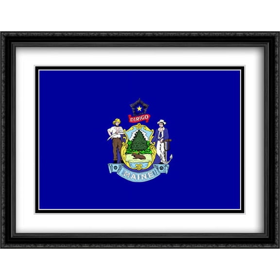 Maine State 2x Matted 36x28 Large Black Ornate Framed Art Print by The Flag Art Print Series