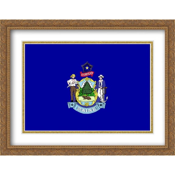 Maine State 2x Matted 36x28 Large Gold Ornate Framed Art Print by The Flag Art Print Series