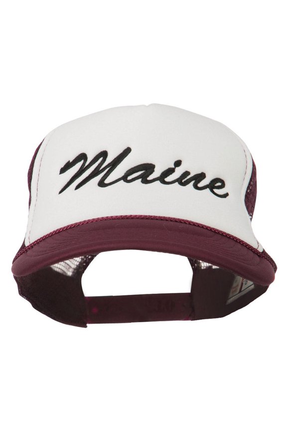 Maine State Embroidered Mesh Cap - Maroon White OSFM