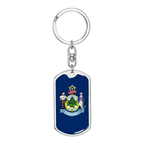 Maine State Flag Keychain Dog Tag Stainless Steel or 18k Gold