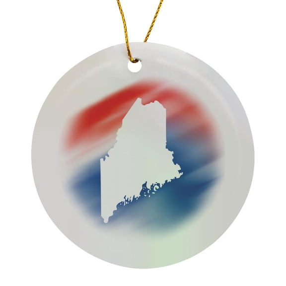 3drose, Maine State in White on a Red, White, and Blue Background., Circle Porcelain Ornament
