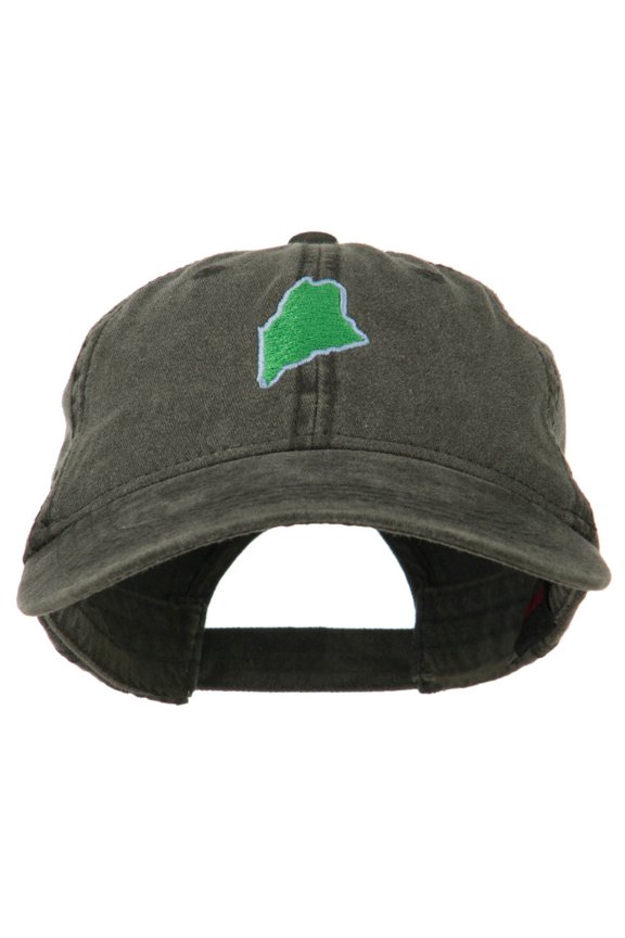 Maine State Map Embroidered Washed Cotton Cap - Black OSFM
