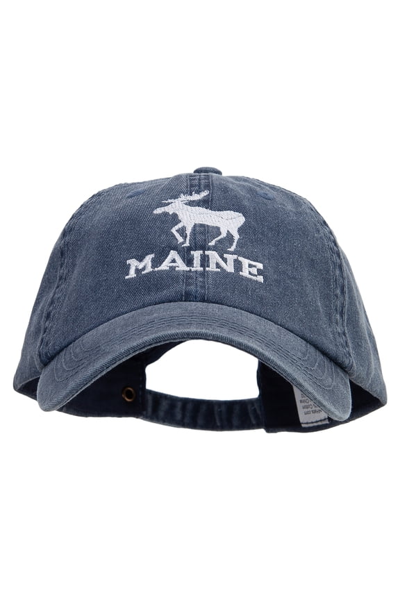 Maine State Moose Embroidered Big Size Washed Pigment Dyed Cap - Navy XL-3XL