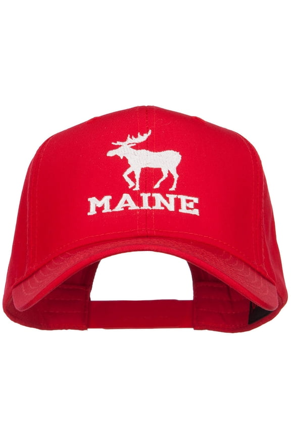 Maine State Moose Embroidered Twill Cap - Red OSFM